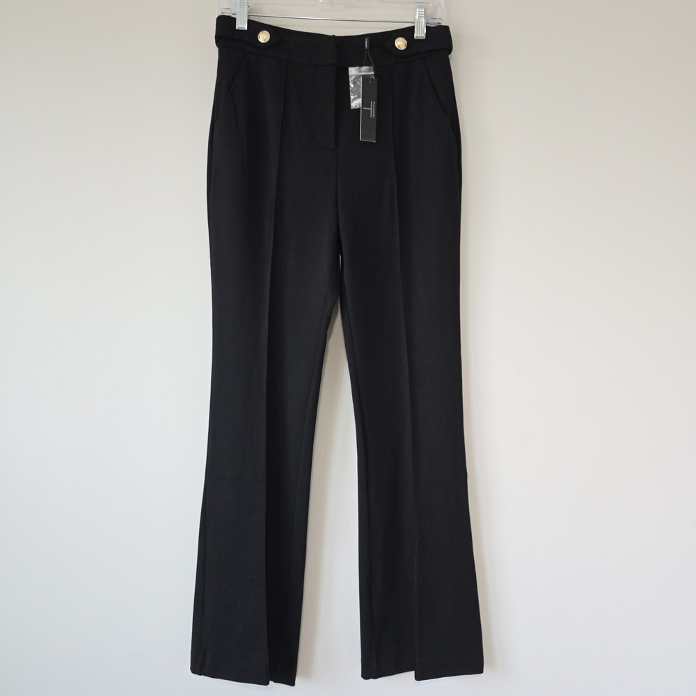T Tahari Ponte High Rise Flare Pants Women 6 Black NWT